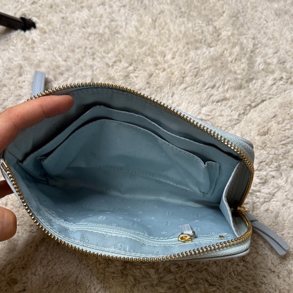 Tory Burch Sky Blue Britten Large Zip Pouch Wristlet with Gold Logo - Picture 5 of 8